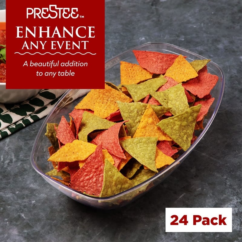 12/24 Pack Clear Oval Plastic Serving Bowls (64 Oz) / Disposable Dishes - 64 Oz