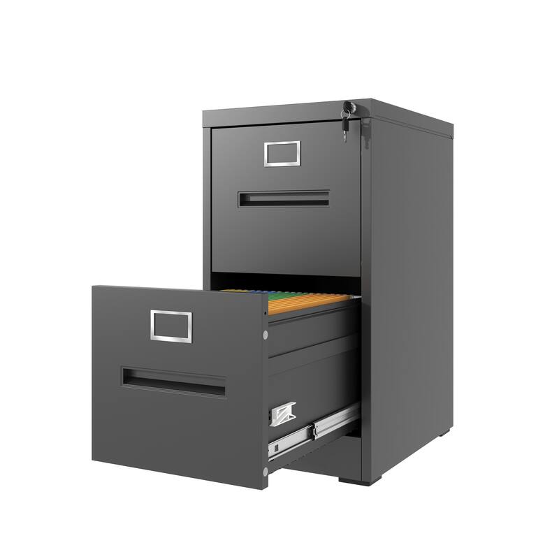 Modern 2-Drawer Narrow Filing Cabinet, Vertical Filing Cabinet with Lock and Anti-Tilt Function, for Home Office, Black