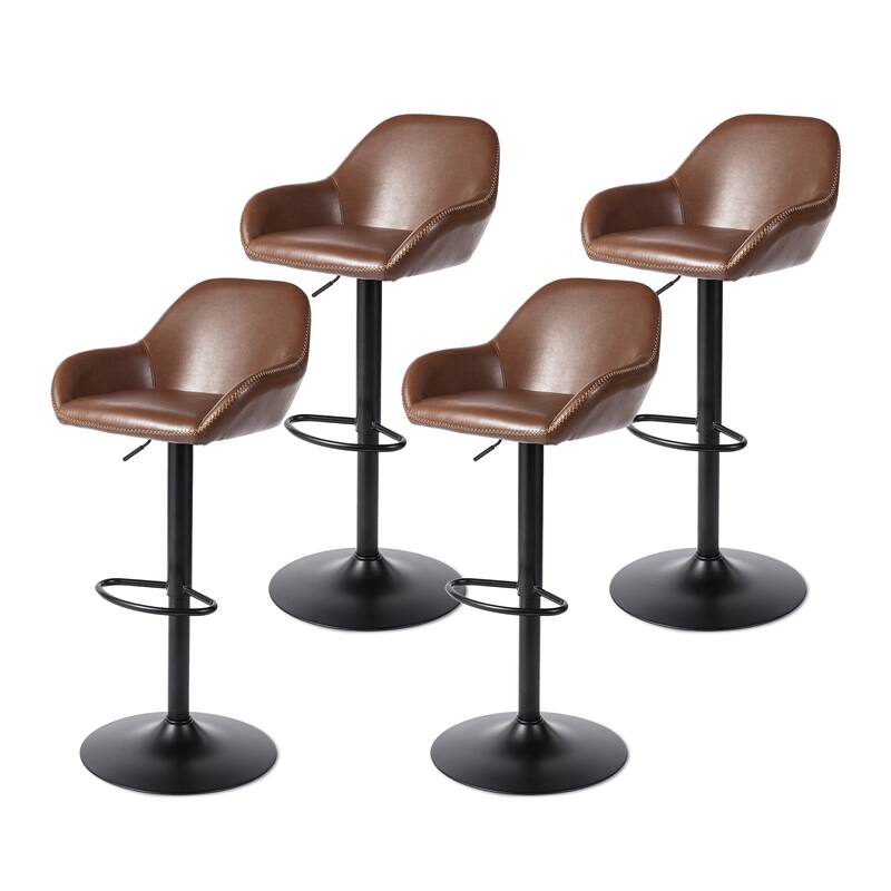 Glitzhome Mid-Century Height Adjustable Faux Leather Swivel Counter Bar Stools