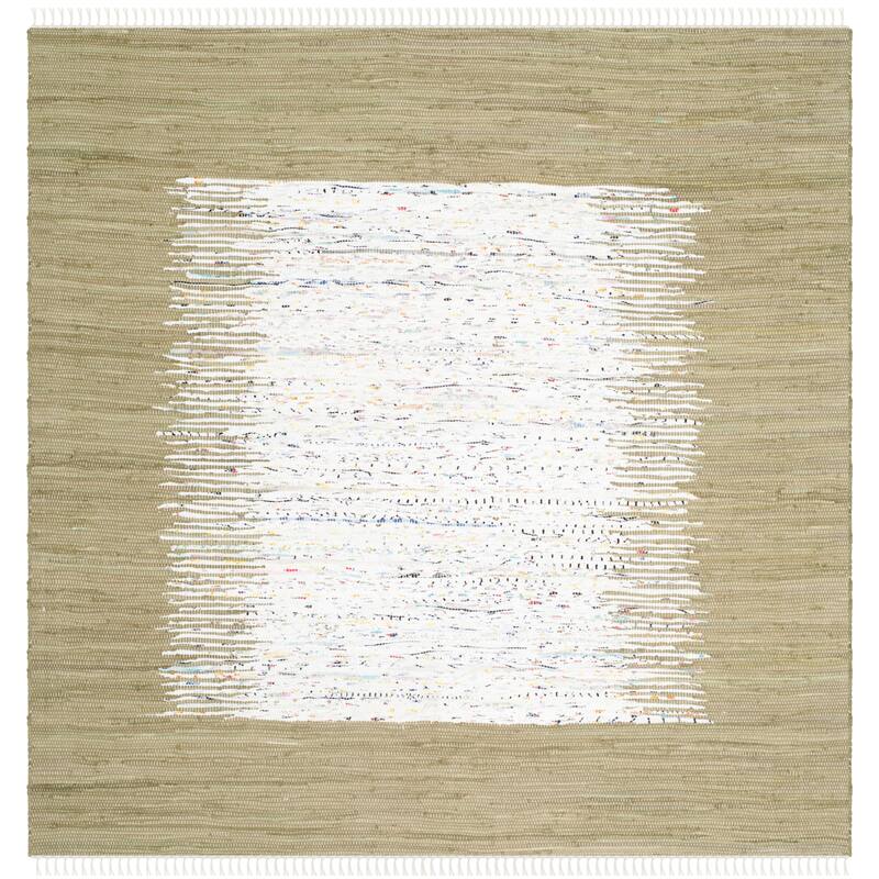 SAFAVIEH Handmade Flatweave Montauk Sidney Cotton Rug - 6' Square - Ivory/Olive