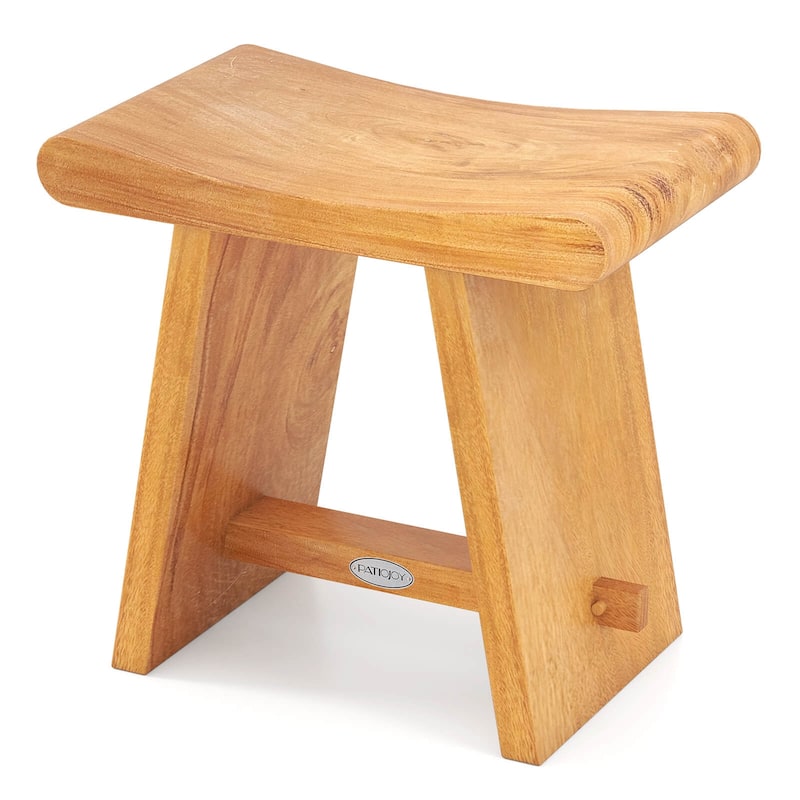 Costway 19.5" Teak Shower Bench Waterproof Spa Bath Stool with Curved - See Details