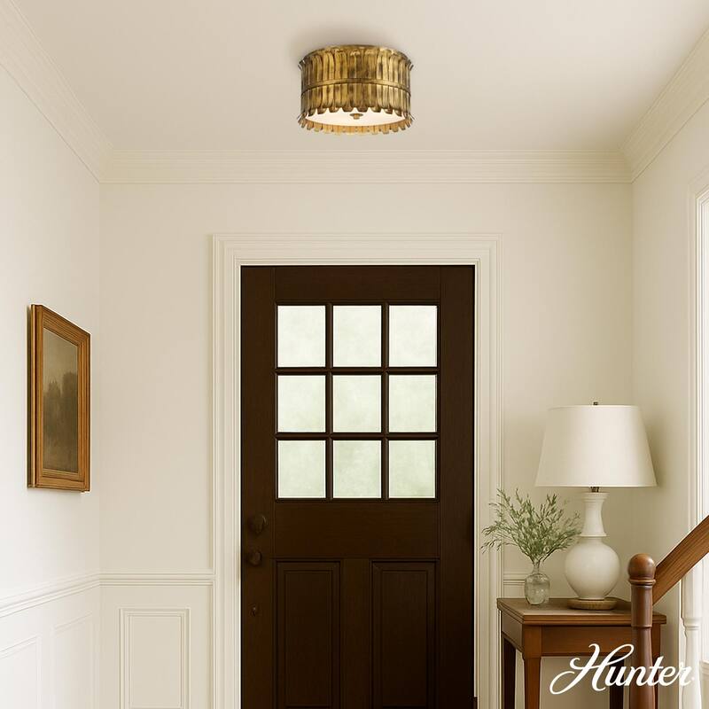 Hunter Valdaz Brushed Luxe Gold 3 Light Flush Mount - Kitchen, Dining Room, Bedroom, Office - Modern/Contemporary, Transitional