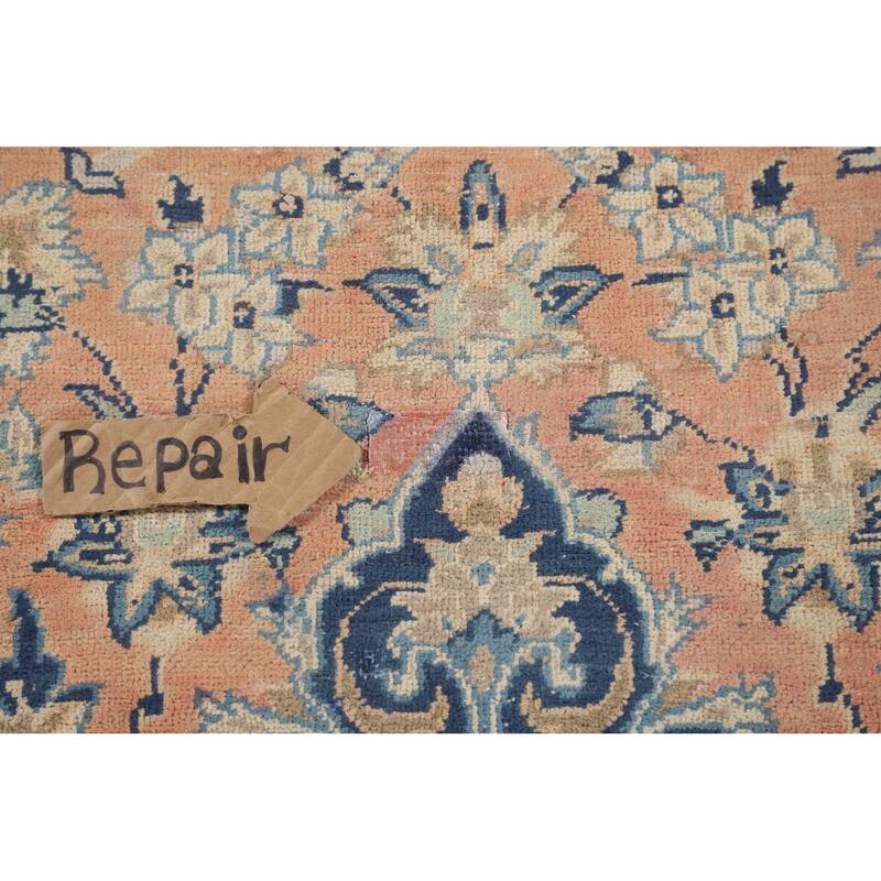 Traditional Orange Kashan Persian Vintage Rug Hand-Knotted Wool Carpet - 8'3"x 13'0"