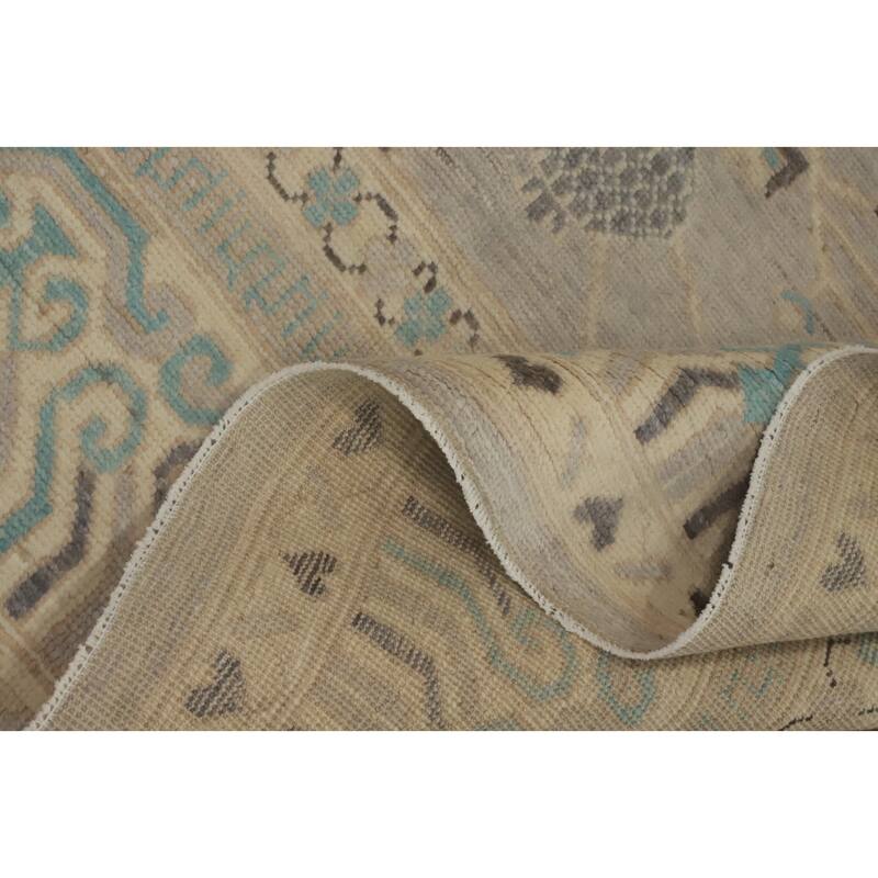 Hand Knotted Oriental 100% Wool Carpet Transitional All-Over Greys & Charcoal Oushak Area Rug - 9' 10'' X 7' 9''