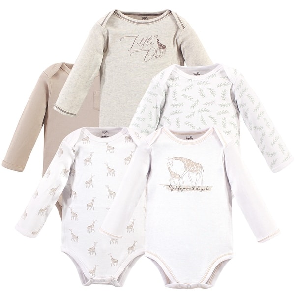 slide 1 of 1, Touched by Nature Organic Cotton Long-Sleeve Bodysuits 5pk, Little Giraffe 12-18 Months - Little Giraffe