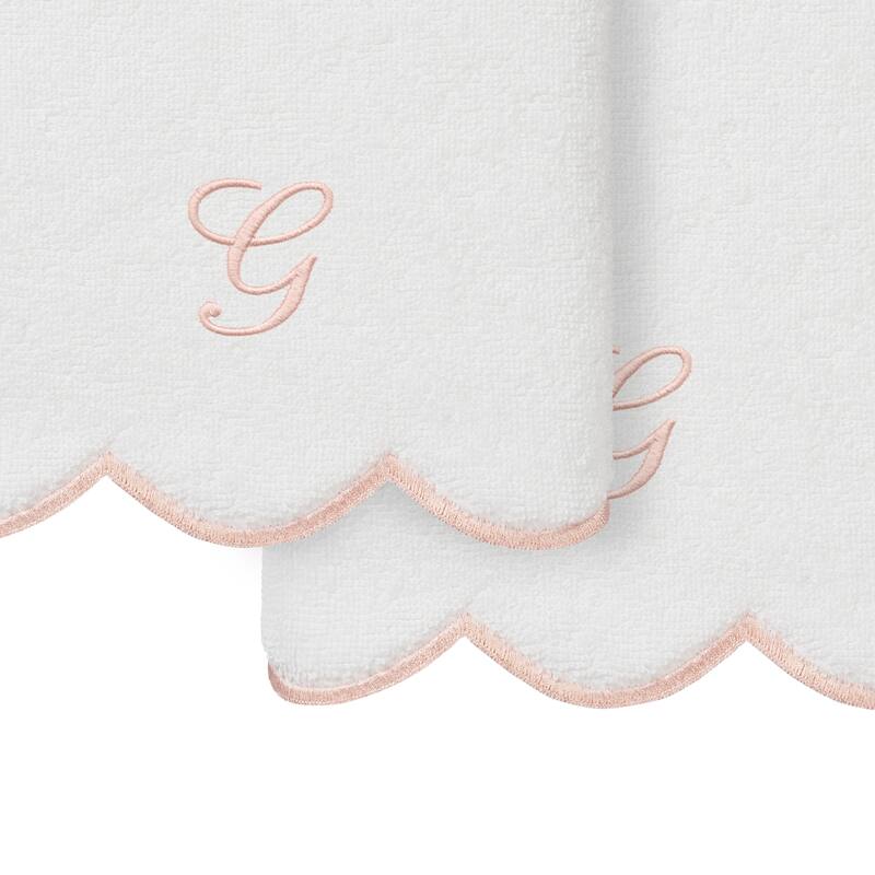 Authentic Hotel and Spa 100% Turkish Cotton Pink ADORNIA Scallop Personalized 2 Piece Hand Towel Set - 2 Hand Towels