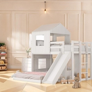 Wooden Twin Over Full Bunk Bed, Loft Bed with Playhouse, Farmhouse ...