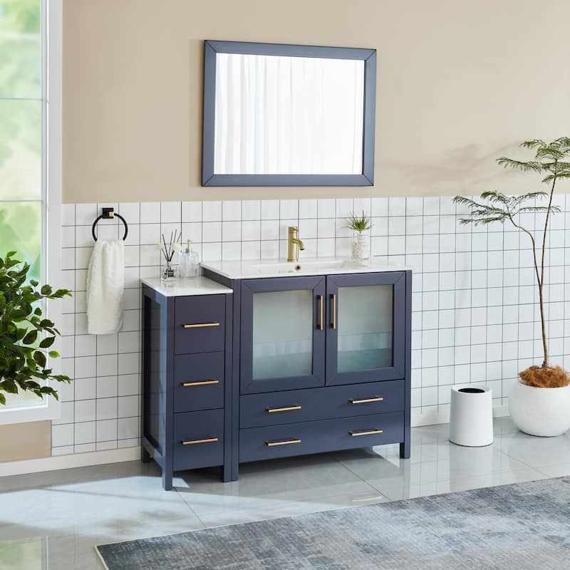 Vanity Art 48-Inch Single Sink Bathroom Vanity Set 5 Dove-Tailed Drawers 2 Cabinets 1 Shelf Soft-Closing Doors with Free Mirror