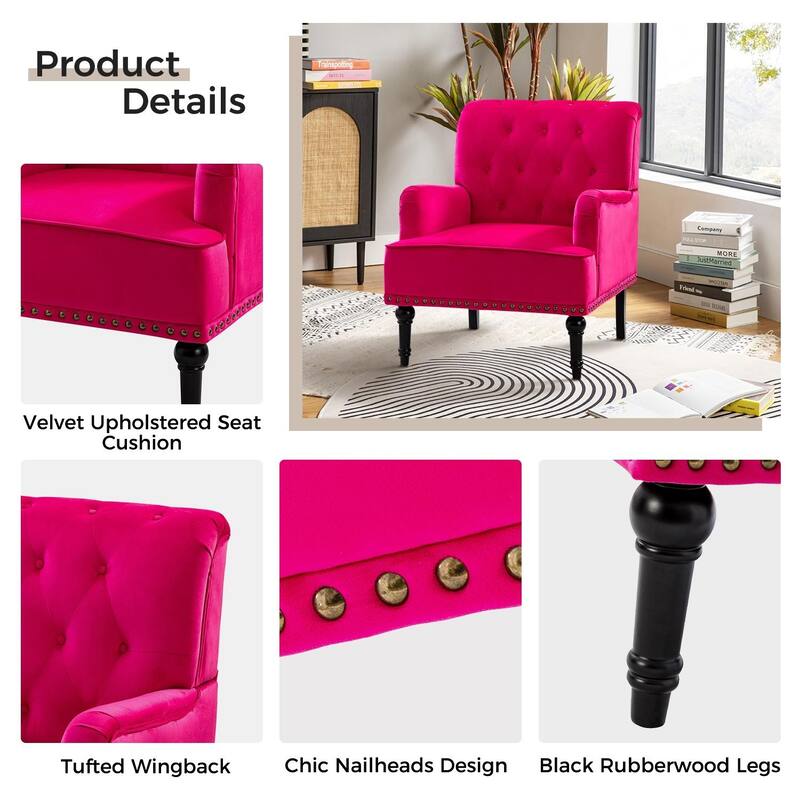 Geltrude Transitional Upholstered Button Tufted Club Chair with turned wooden Legs by HULALA HOME