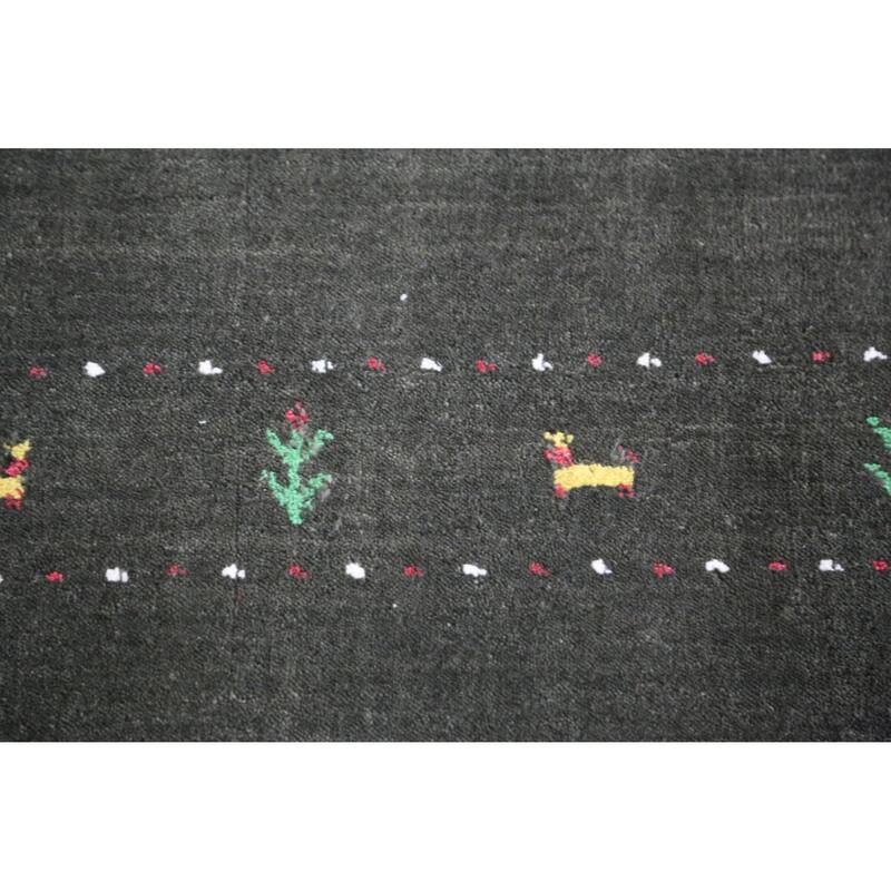 Animals Green Gabbeh Indian Runner Rug Hand-Knotted Wool Carpet - 2'4" x 9'2"