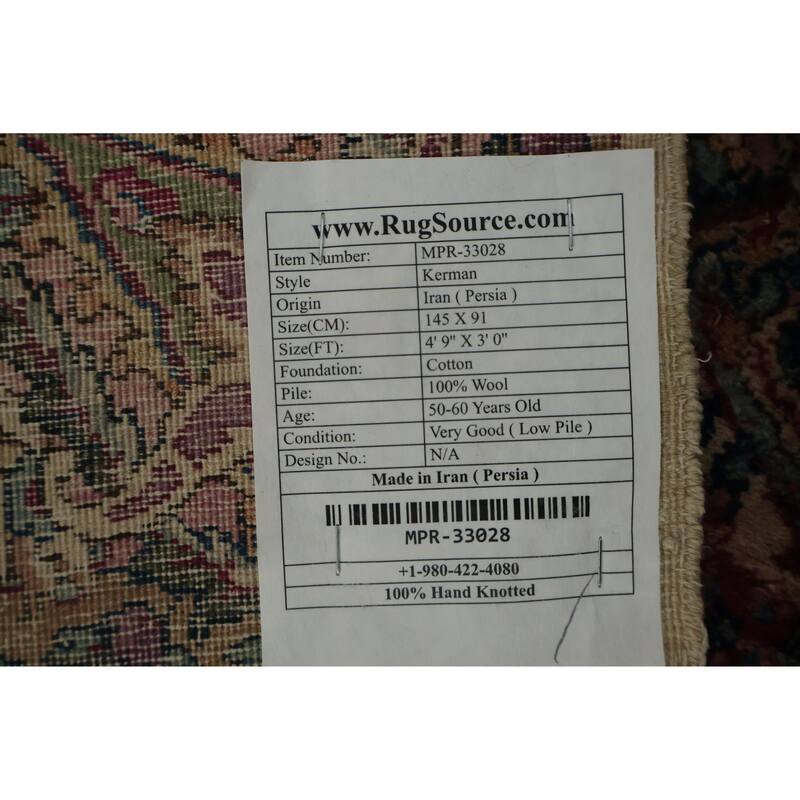 Hand Knotted Oriental 100% Wool Carpet Traditional All-Over Beige & Ivories Kerman Area Rug - 4' 9'' X 3' 0''