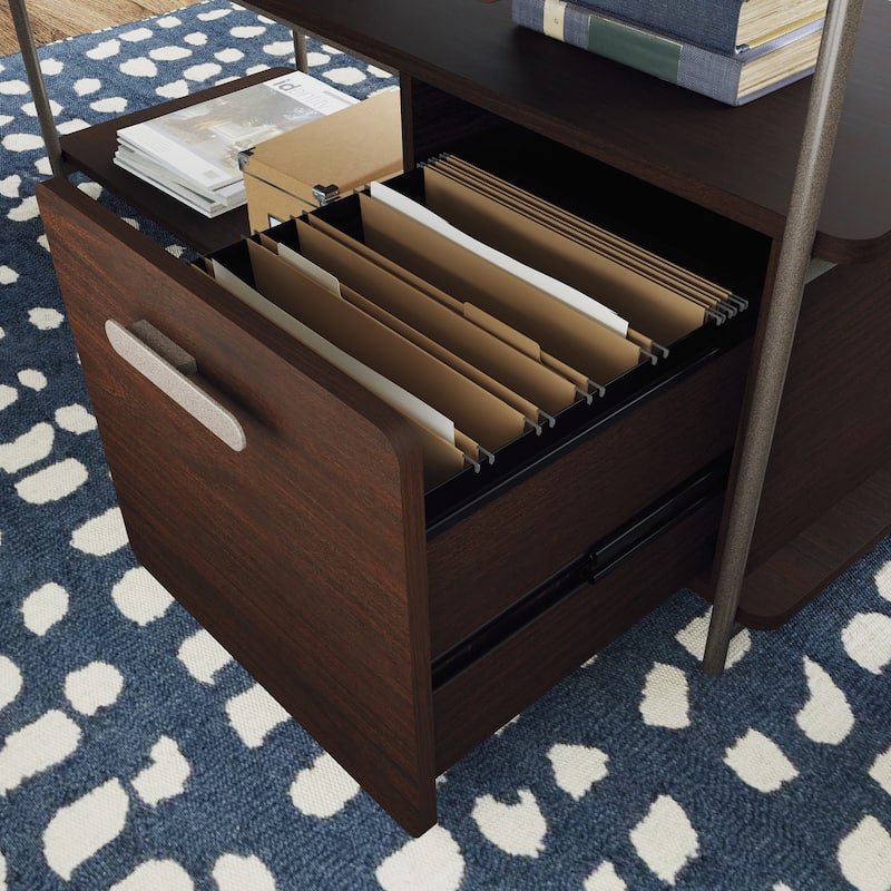 Wood L-Shaped Desk with 2 smooth-glide Drawers, Brown