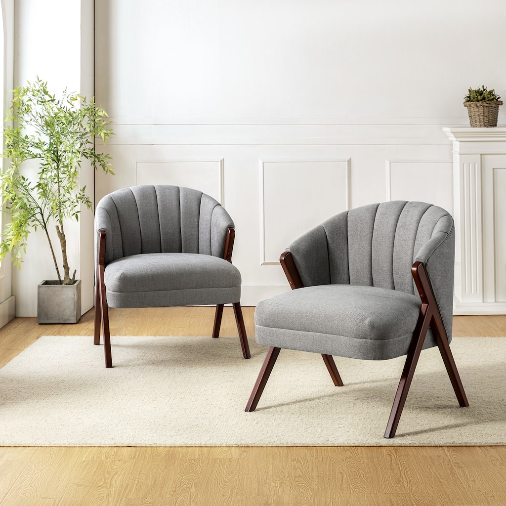Vivian Mid-century Barrel Chair with a Scalloped Back Set of 2 by HULALA HOME