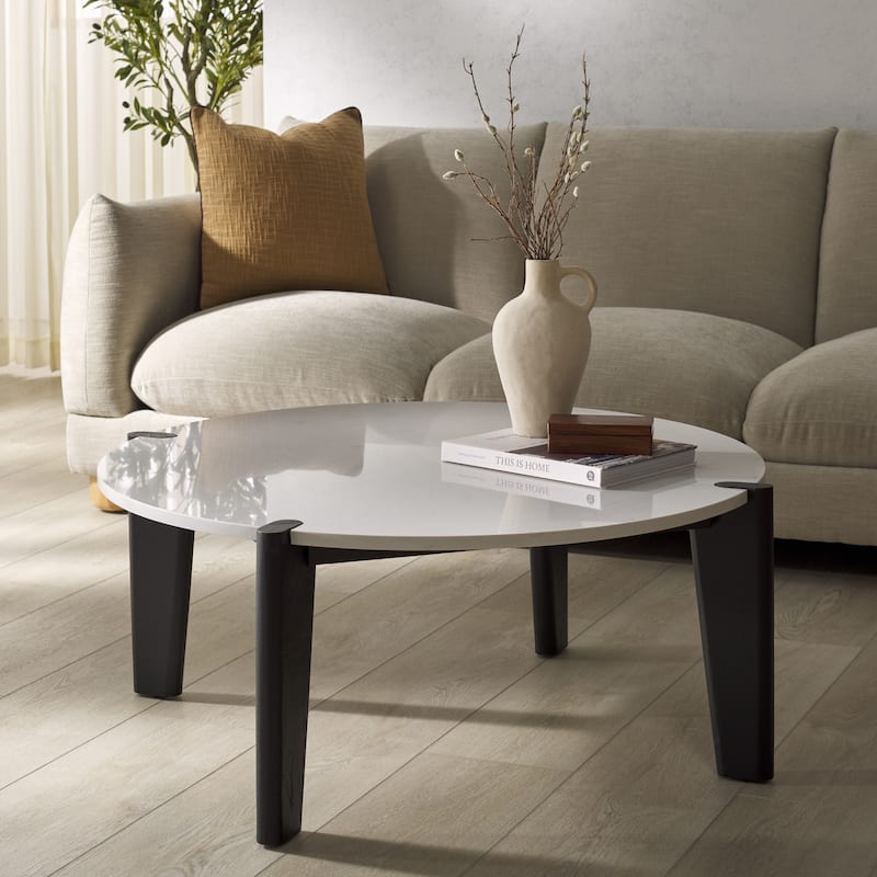 SAFAVIEH Couture Sarma Marble Top Round Coffee Table - 40 In. W x 40 In. D x 16 In. H - 40"W x 40"D x 16"H - Black/White