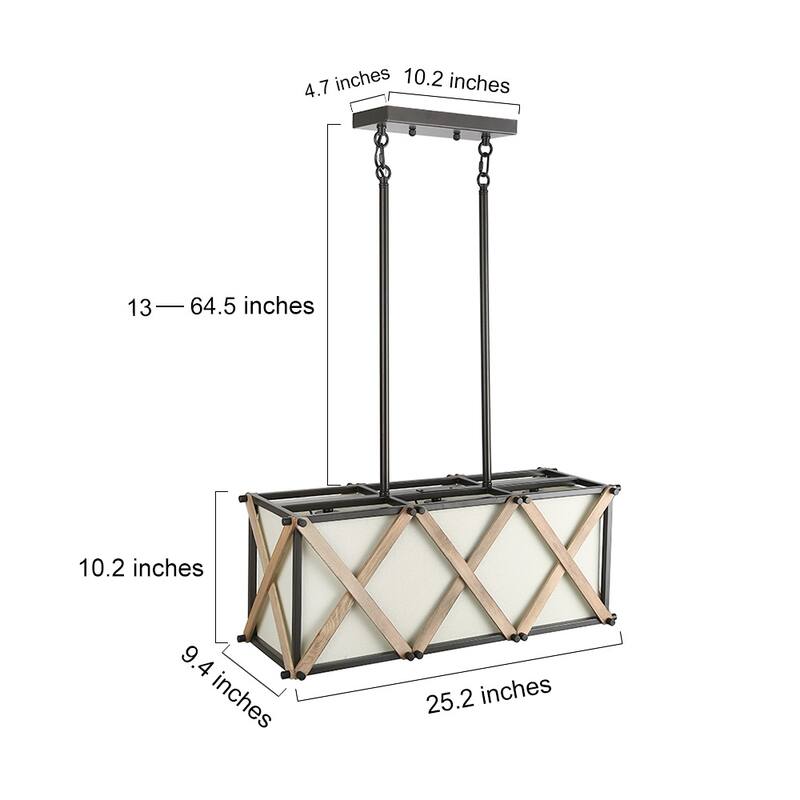 The Gray Barn Flying Turtle 3-light Wood Kitchen Island Rectangular Burlap Chandelier Pendant - 25"x 8.25"x H10"