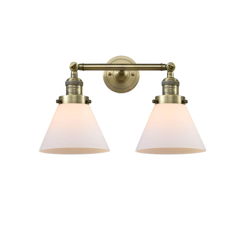 Innovations Lighting Large Cone 2 Light 18" Wide Bathroom Vanity Light - Antique Brass / Matte White