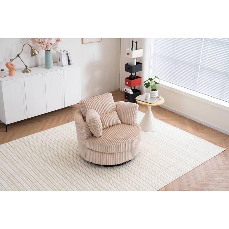 Corduroy Swivel Chair with 4 Pillows