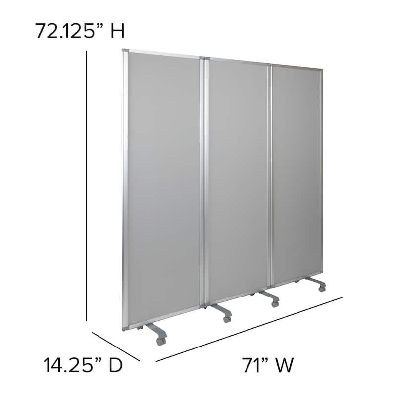 Mobile Whiteboard/Cloth 3 Section Partition with Locking Casters, 72"H x 24"W - 23.75" - 71"W x 0.875" - 13.875"D x 72.125"H