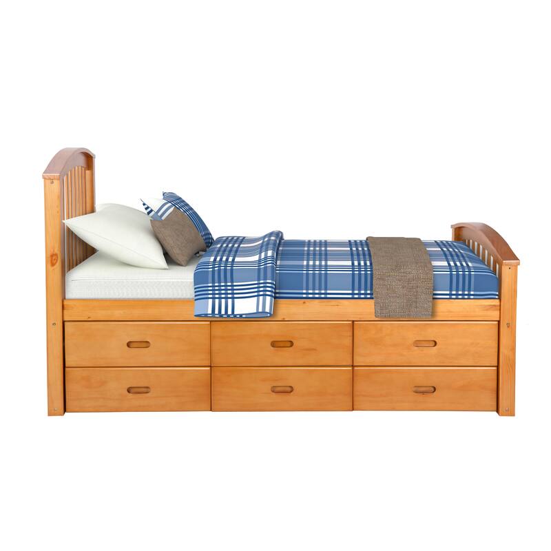 Nestfair Twin Size Platform Storage Solid Wood Bed with 6-Drawers