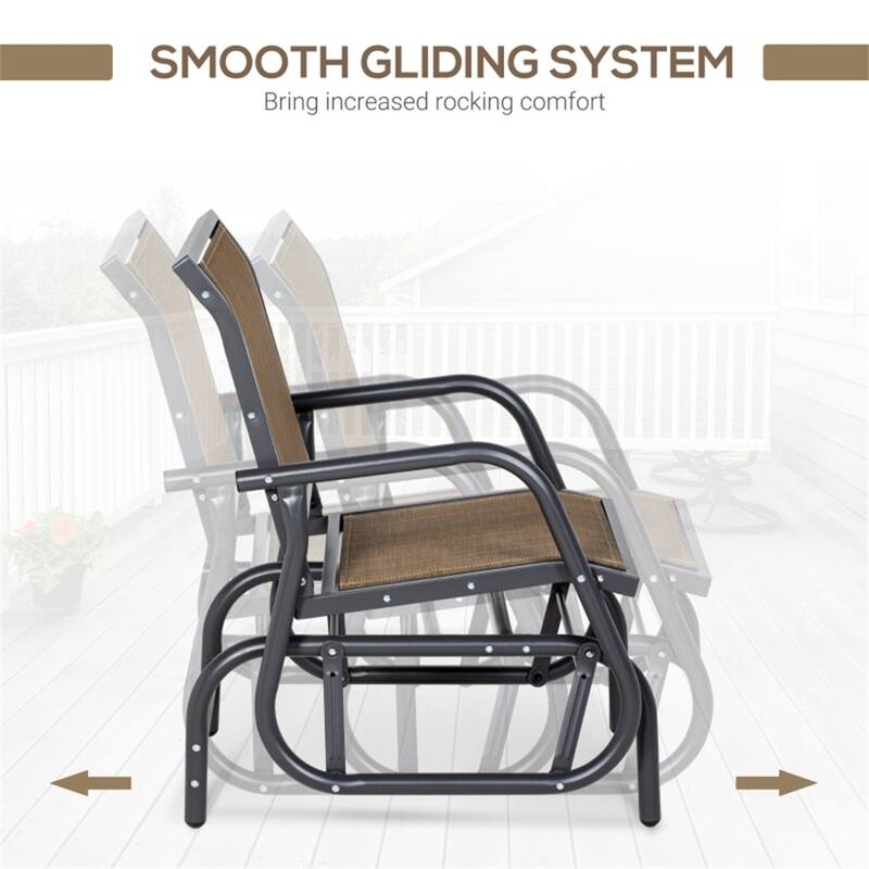Comfortable Outdoor Glider Chair with Steel Frame and Weather-Resistant Mesh Curved Armrests - 29.5" W x 26" D x 33.5" H