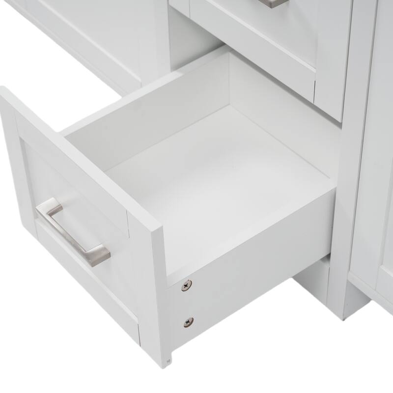 Roomfitters 84" Double-Sink Vanity, Aesthetic Modern Design with Quartz Top, Adjustable Shelves