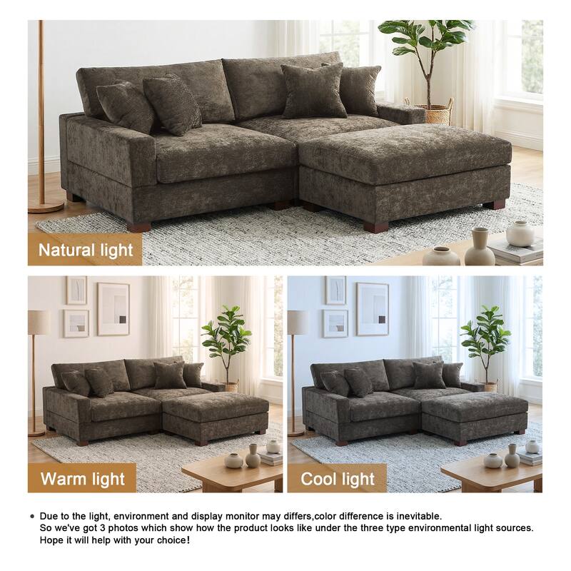 Oversized Chenille Modular Sectional Sofa Living Room Set with Ottoman