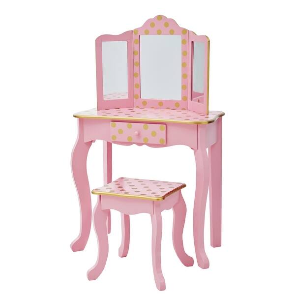 Teamson Kids Fashion Polka Dot Prints Gisele Play Vanity Set Pink Rose Gold 23 5 X 11 5 X 38 5 On Sale Overstock 27414053