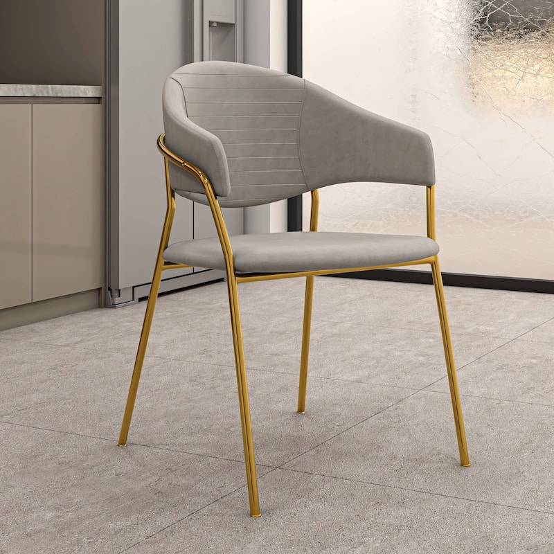 Bella Modern Glam Velvet/Leather Dining Chairs (Set of 4) Channel Tufted & Polished Gold Stainless-Steel Base
