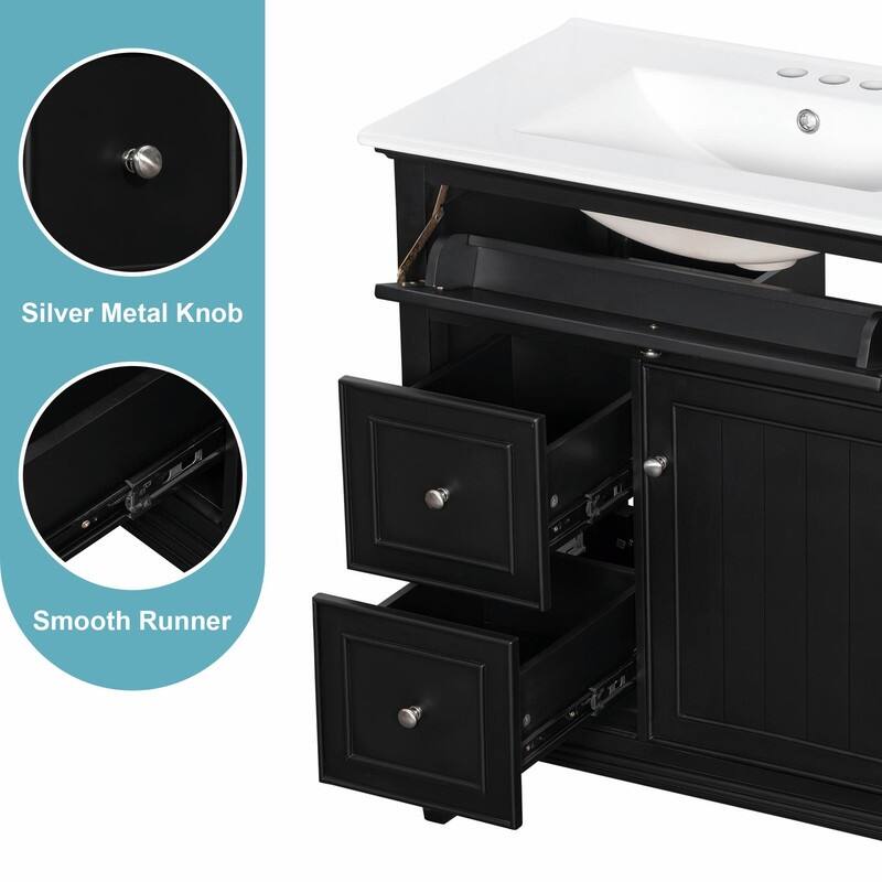 30 Inch Bathroom Vanity with Sink, Modern Vanity Cabinet with One Flip Drawer and Two Storage Drawers