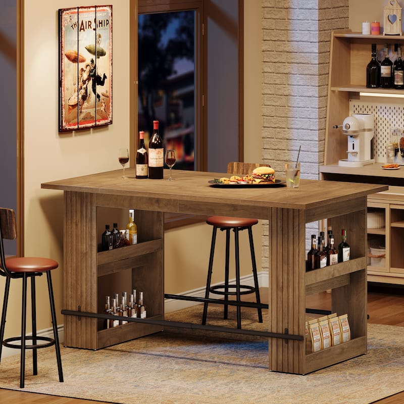 63 Inch Island Table for Kitchen, Kitchen Bar with Dual Side Storage Shelves and Footrest - 62.99" L x 31.5" W x 37.4" H