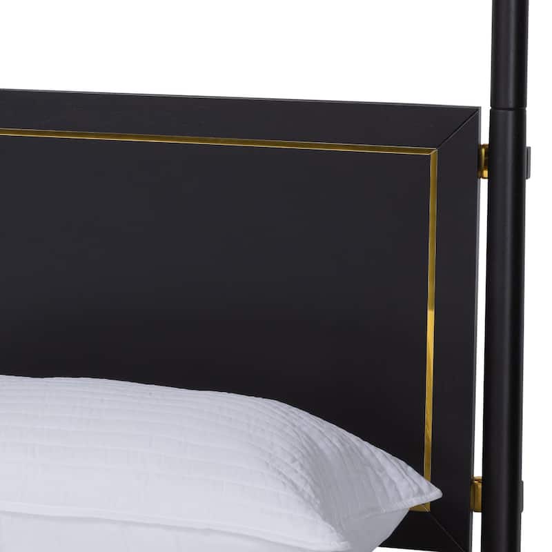 Baxton Studio Tamra Four-Poster Platform Bedroom Set - Black Wood Bed Frame with Matching Accents, Modern Transitional Furniture