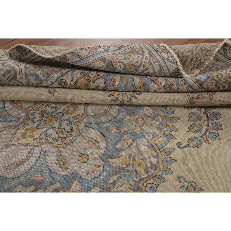 Traditional Tabriz Persian Area Rug Handmade Beige Wool Carpet - 10'0"x 12'5"