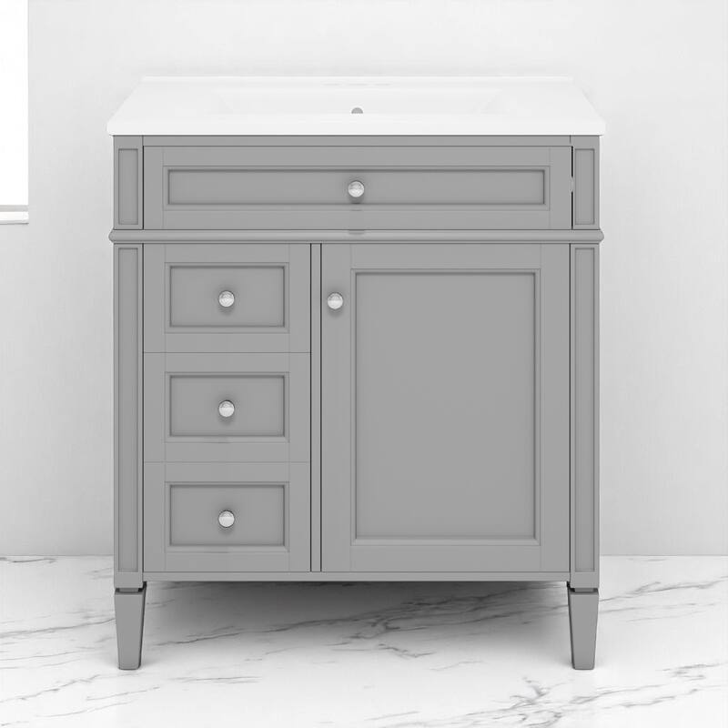 30" Bathroom Vanity with Sink - MDF and Solid Wood Cabinet, Roman Legs,Undermount Ceramic Sink,Freestanding Cabinet