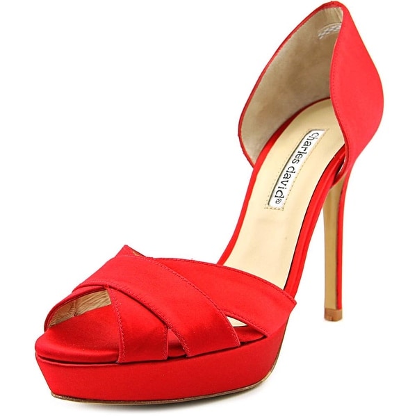 Charles David Seduction Women Open Toe Canvas Red Platform Heel