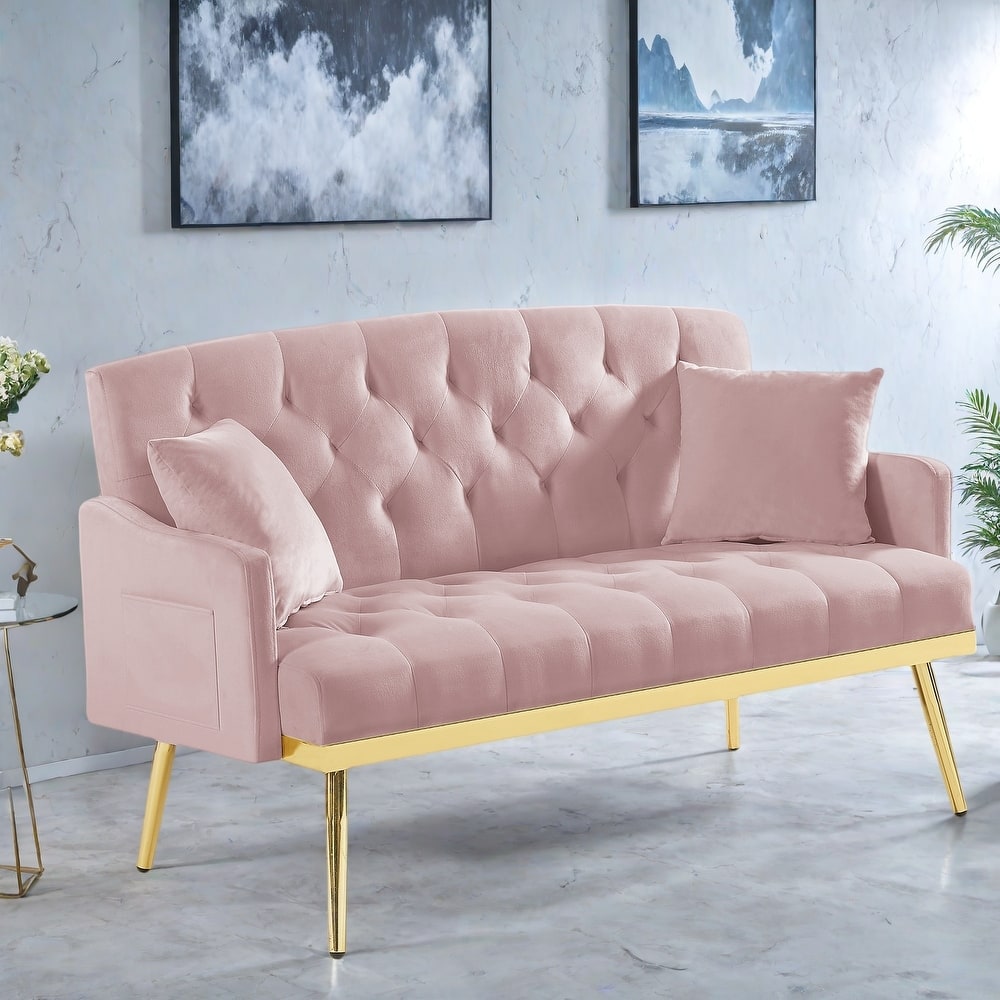 55.5" Velvet 2-Seater Sofa with 2 Pillows, Contemporary Design, and Easy Assembly