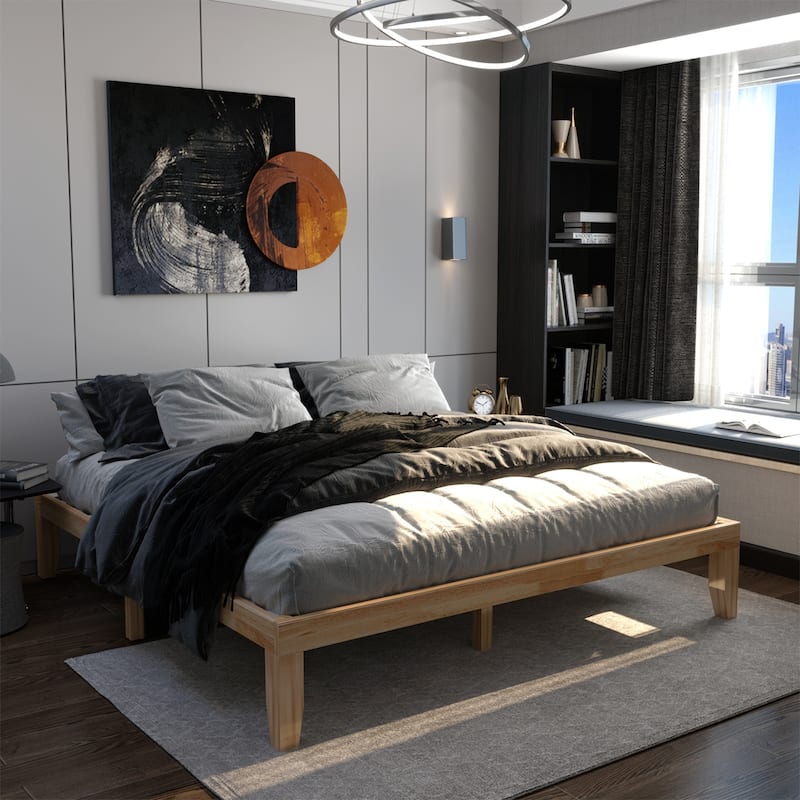 Costway King Size 14'' Wooden Bed Frame Mattress Platform Wood Slats