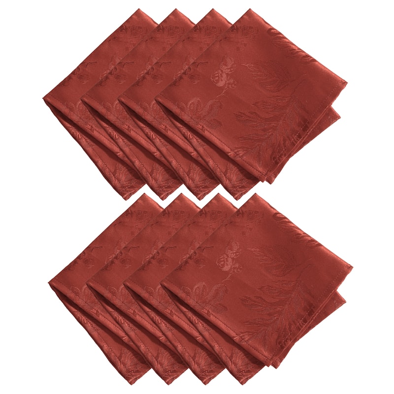 Elegant Woven Leaves Jacquard Damask Napkin, Set of 8 - 17"x17" - Spice Red