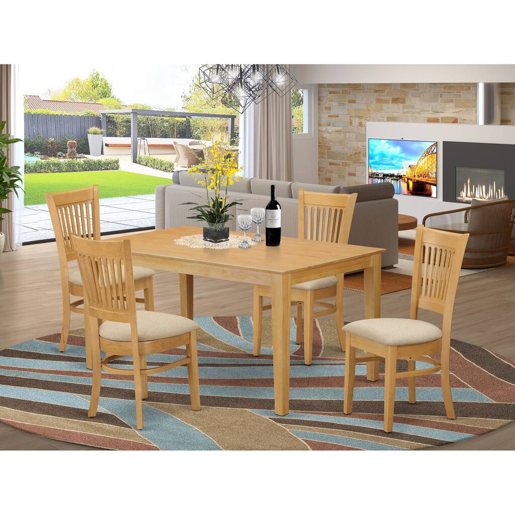 East West Furniture 5 Piece Dining Room Table Set- a Rectangle Kitchen Table and 4 Dining Chairs, Oak (Seat Options)