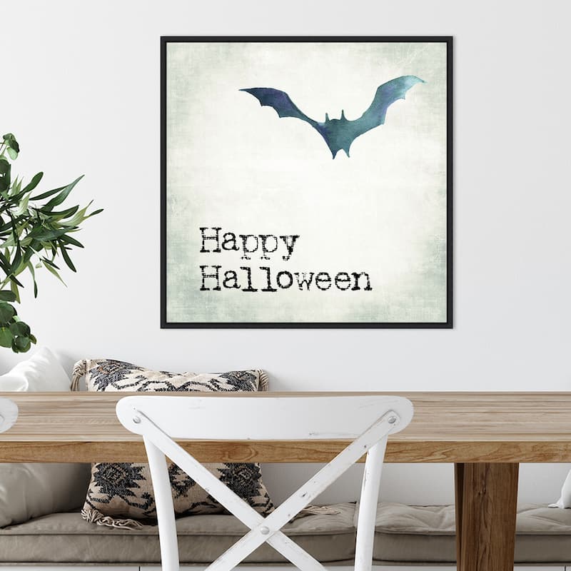 Amanti Art Happy Halloween Bat Grunge Framed Canvas Wall Art