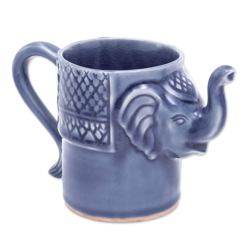 Novica Handmade Elephant Essence In Indigo Celadon Ceramic Mug