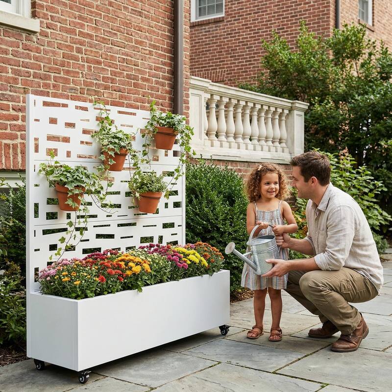 Raised Garden Bed Planter with Trellis Movable Planter Box with Lockable Wheels