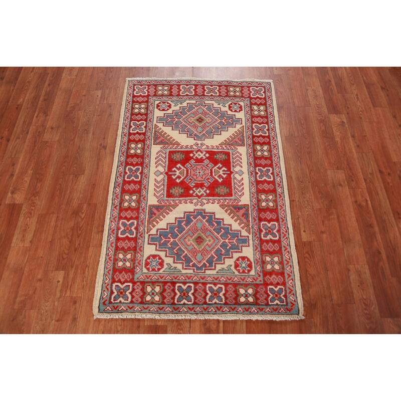 Geometric Kazak Oriental Foyer Rug Bedroom Handmade Wool Carpet - 2'8"x 4'0"
