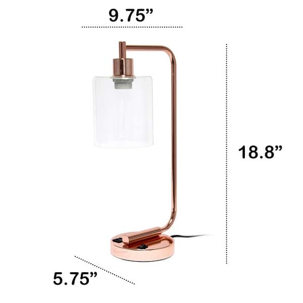 dimension image slide 0 of 5, Lalia Home Modern Iron Desk Lamp with USB Port and Glass Shade - N/A