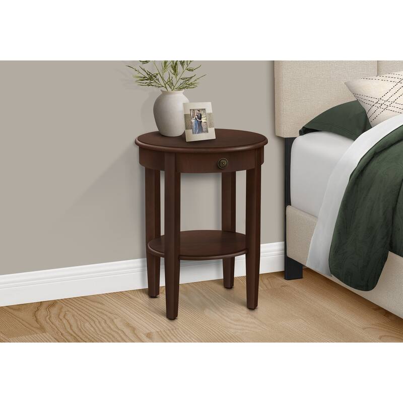 Transitional 2 Tier Accent Table, Round End/Side Table for living room, Nightstand for Bedroom, Brown Veneer