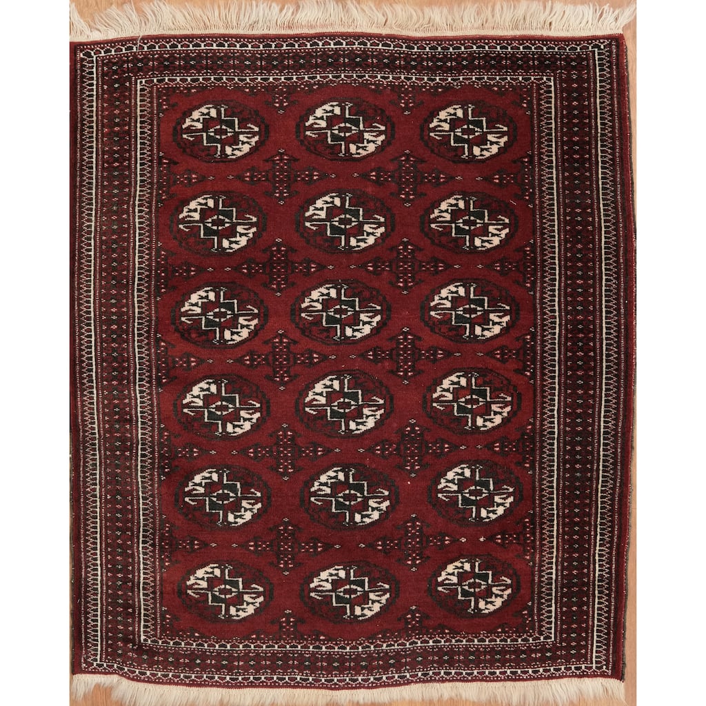 Hand Knotted Oriental 100% Wool Carpet Traditional Tribal Red Bokhara Area Rug - 3' 9'' X 3' 3''