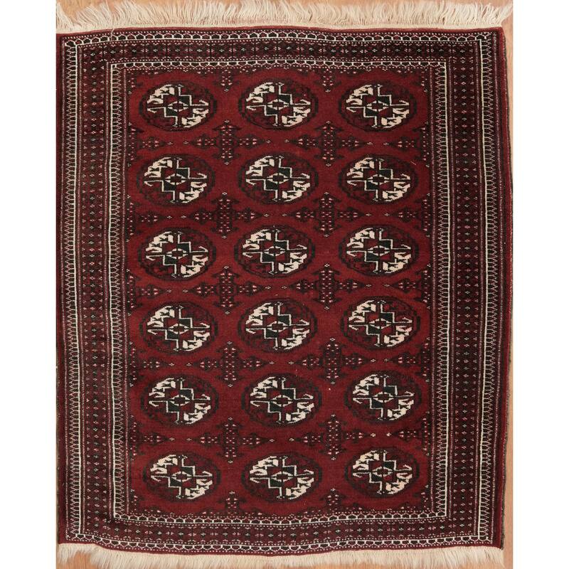 Hand Knotted Oriental 100% Wool Carpet Traditional Tribal Red Bokhara Area Rug - 3' 9'' X 3' 3''