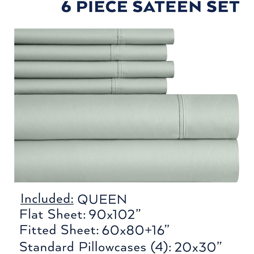 Thomasville 1500 Thread Count Green 6 Piece Premium Cotton Rich Sateen Sheet Set