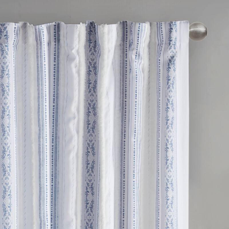 Madison Park Isabella Poly Printed Curtain Panel with Tufted Stripe and Lining