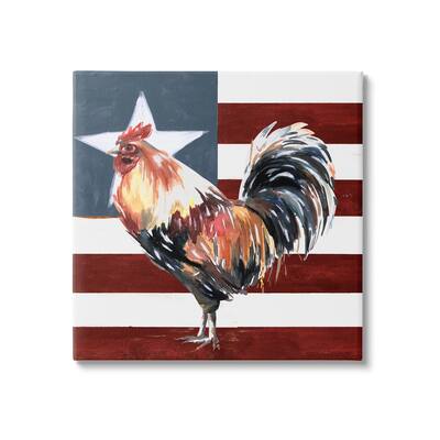 Stupell Industries Americana Rooster Single Star United States Flag Canvas Wall Art - Red