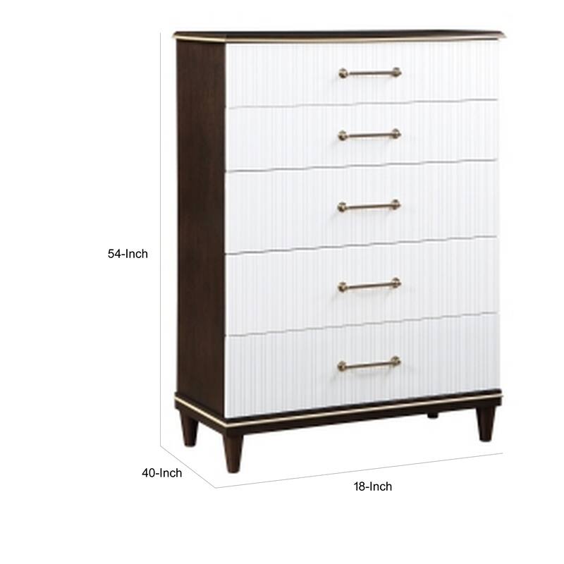 Shim 54 Inch Tall Dresser Chest with 5 Drawers, White, Cherry Brown Wood
